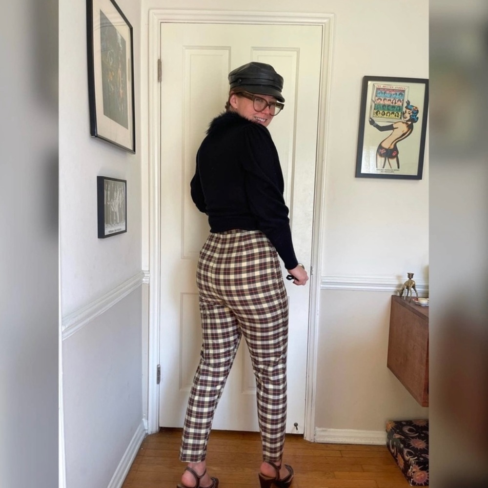 60s Vintage Plaid Cigarette Skinny Pants - Picture 2 of 9